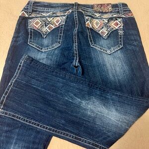 Miss Me Blue Boot Cut Jeans with Colorful Embroidery